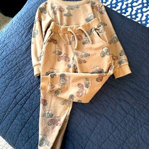 Name It Brand Kids Tractor Print Tan Sweatshirt and sweatpants set